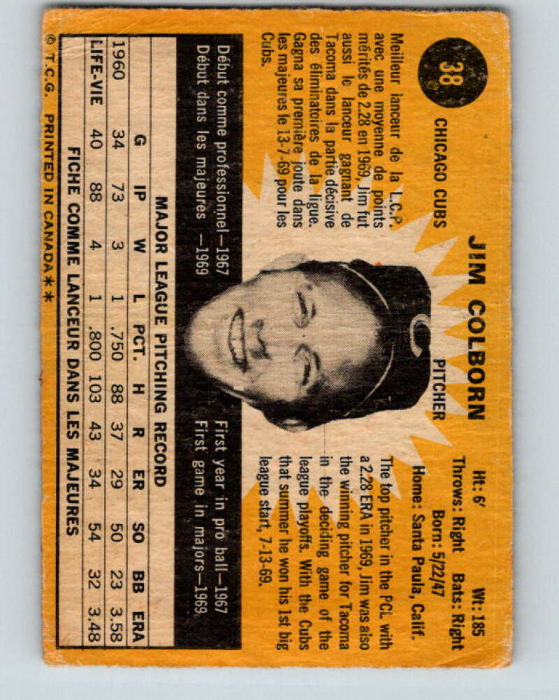 1971 O-Pee-Chee MLB #38 Jim Colborn� RC Rookie Chicago Cubs� V10731