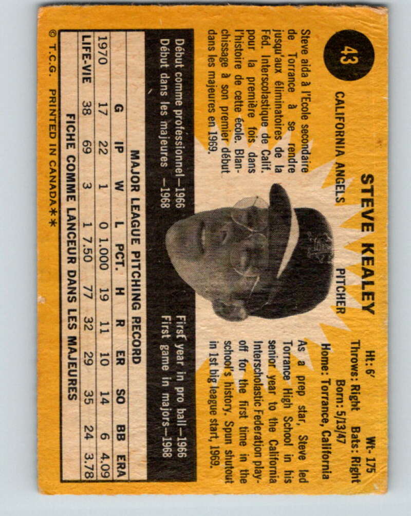 1971 O-Pee-Chee MLB #43 Steve Kealey� California Angels� V10745