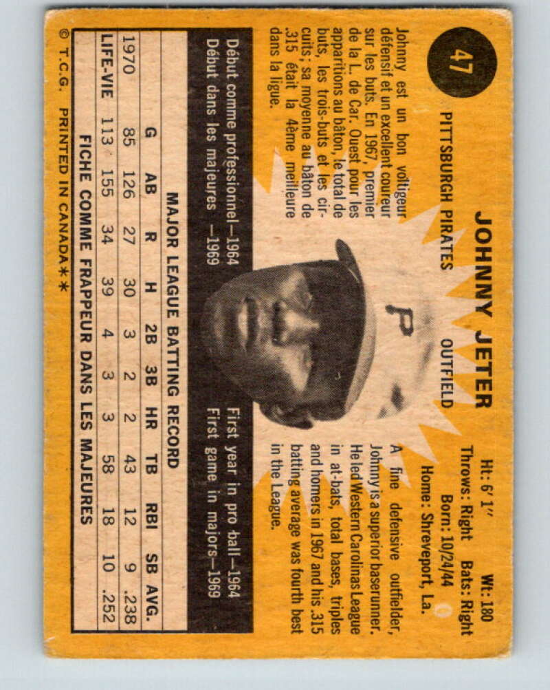 1971 O-Pee-Chee MLB #47 Johnny Jeter� Pittsburgh Pirates� V10752