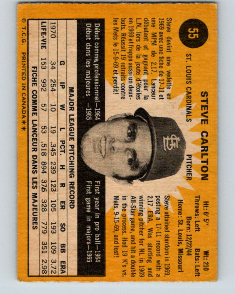 1971 O-Pee-Chee MLB #55 Steve Carlton� St. Louis Cardinals� V10766