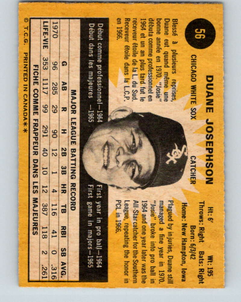 1971 O-Pee-Chee MLB #56 Duane Josephson� Chicago White Sox� V10767