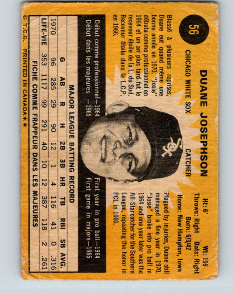 1971 O-Pee-Chee MLB #56 Duane Josephson� Chicago White Sox� V10768