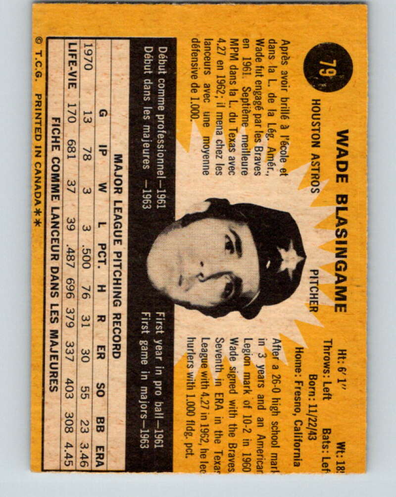 1971 O-Pee-Chee MLB #79 Wade Blasingame� Houston Astros� V10802