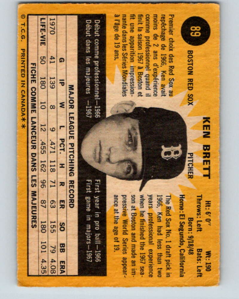 1971 O-Pee-Chee MLB #89 Ken Brett� Boston Red Sox� V10808