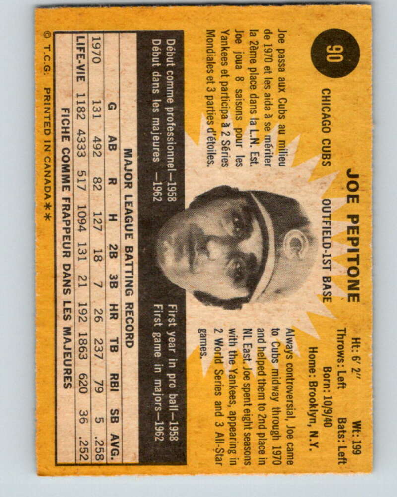 1971 O-Pee-Chee MLB #90 Joe Pepitone� Chicago Cubs� V10811