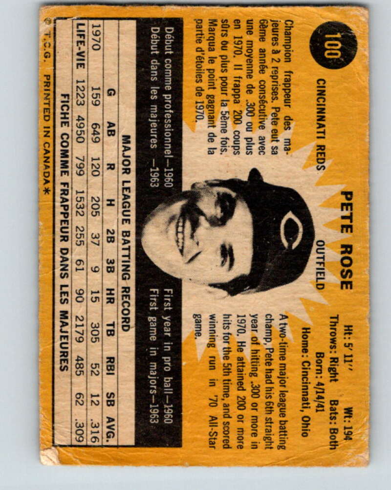1971 O-Pee-Chee MLB #100 Pete Rose� Cincinnati Reds� V10834