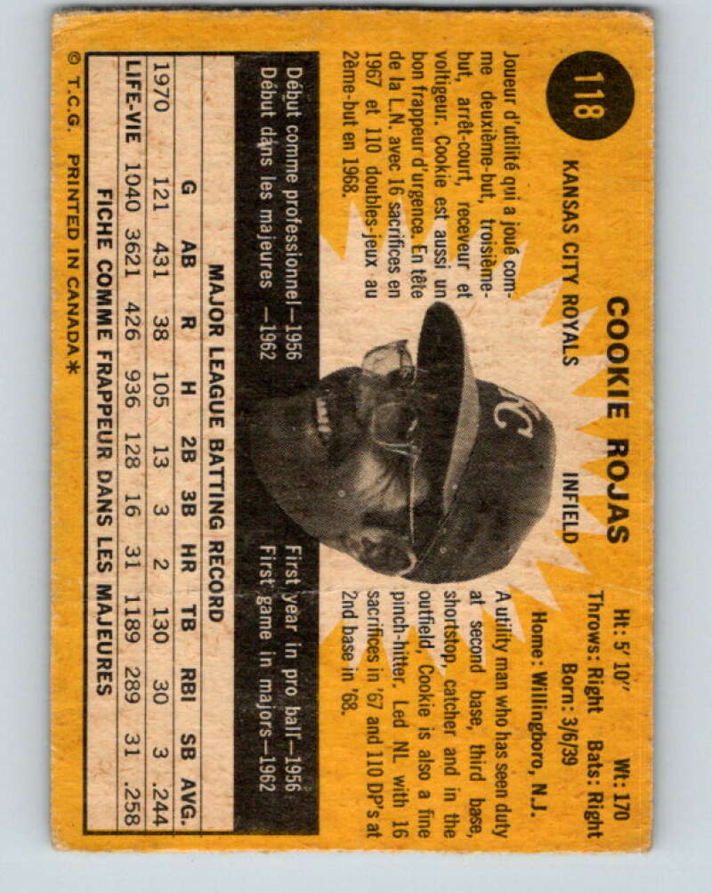 1971 O-Pee-Chee MLB #118 Cookie Rojas� Kansas City Royals� V10857