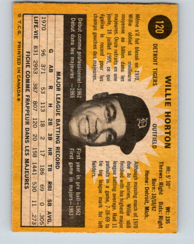 1971 O-Pee-Chee MLB #120 Willie Horton� Detroit Tigers� V10863