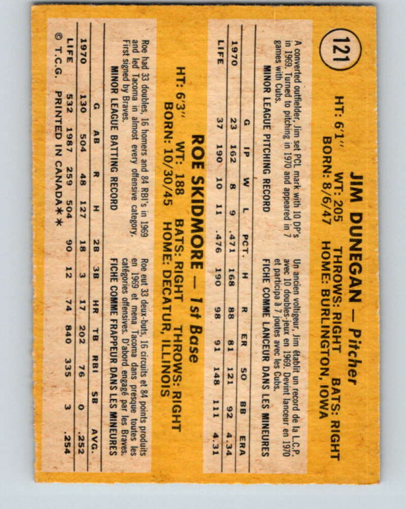 1971 O-Pee-Chee MLB #121 Dunegan/Skidmore� RC Rookie� V10864