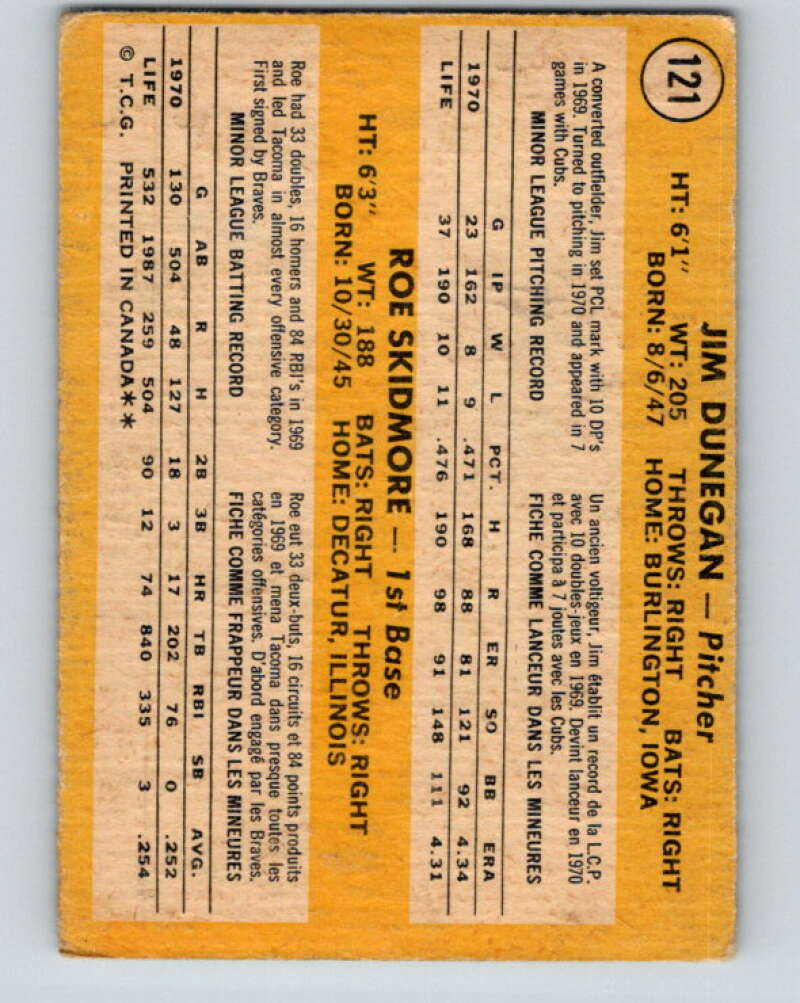 1971 O-Pee-Chee MLB #121 Dunegan/Skidmore� RC Rookie� V10865