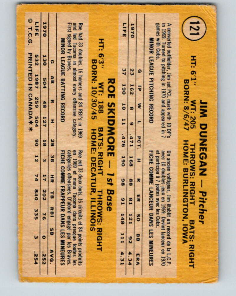 1971 O-Pee-Chee MLB #121 Dunegan/Skidmore� RC Rookie� V10866
