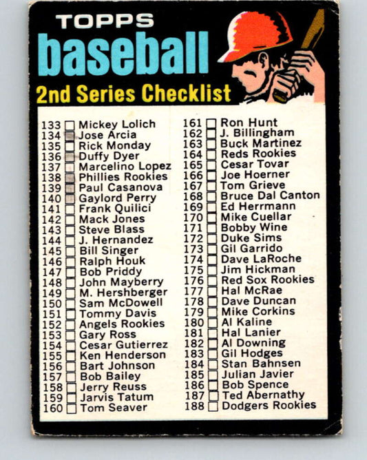 1971 O-Pee-Chee MLB #123 Checklist 133-263 � V10868