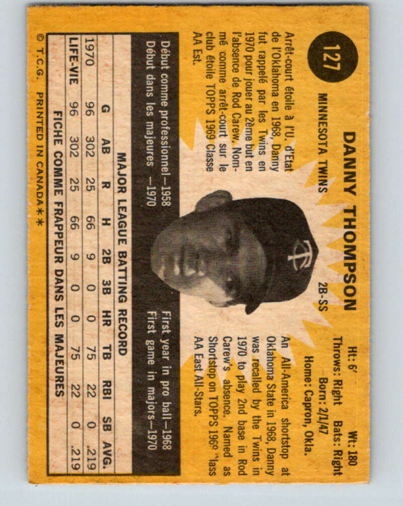 1971 O-Pee-Chee MLB #127 Danny Thompson� RC Rookie Minnesota  V10874