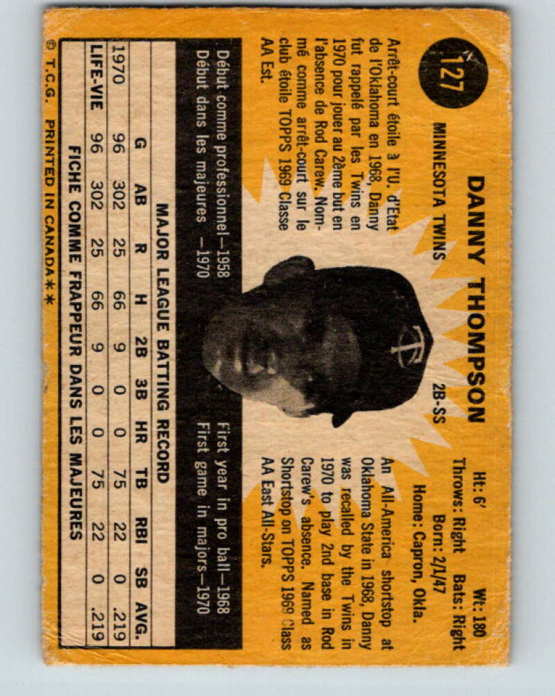1971 O-Pee-Chee MLB #127 Danny Thompson� RC Rookie Minnesota  V10875