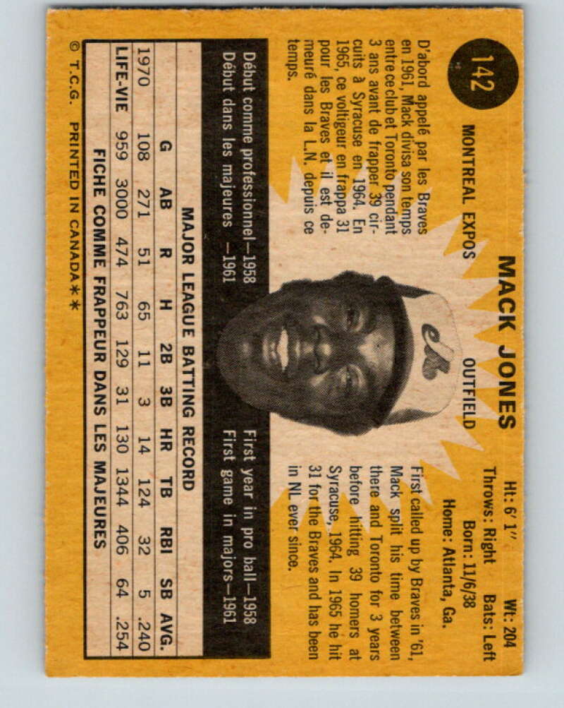 1971 O-Pee-Chee MLB #142 Mack Jones� Montreal Expos� V10907