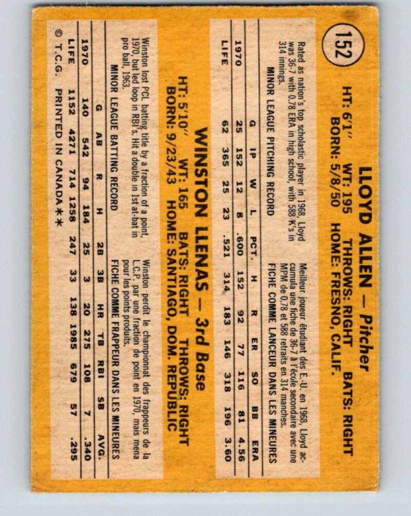 1971 O-Pee-Chee MLB #152 Allen/Llenas� RC Rookie� V10921
