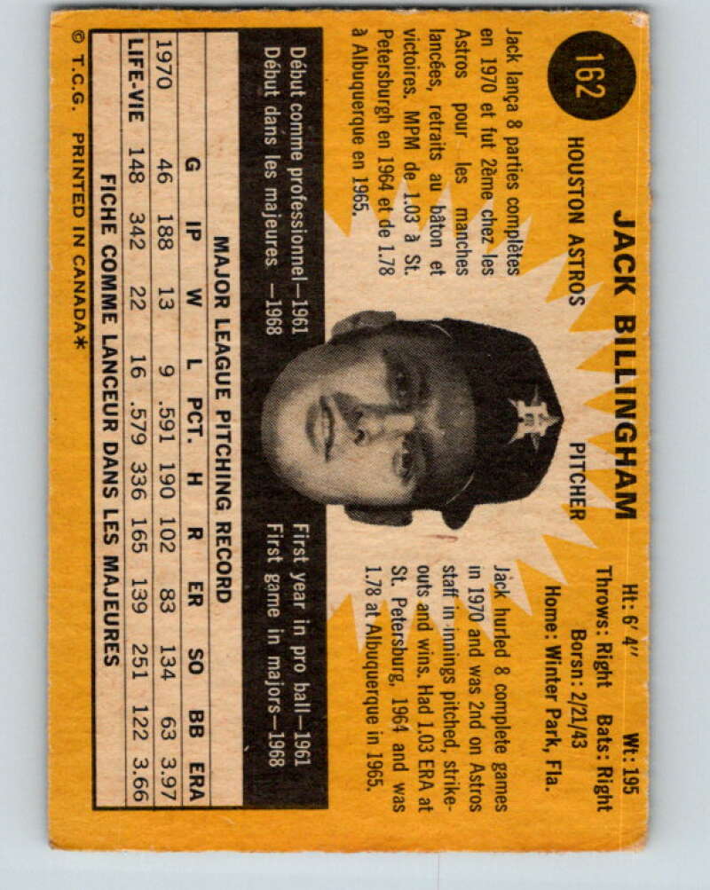 1971 O-Pee-Chee MLB #162 Jack Billingham� Houston Astros� V10942