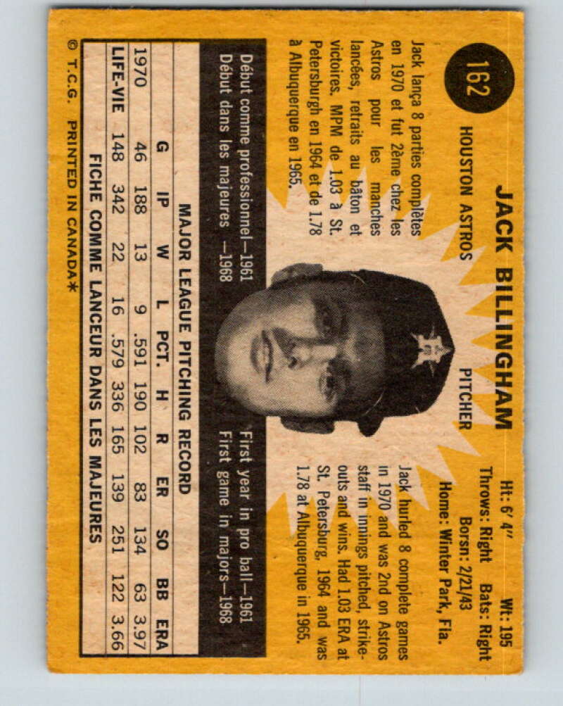 1971 O-Pee-Chee MLB #162 Jack Billingham� Houston Astros� V10943
