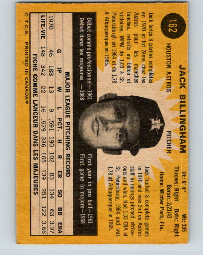 1971 O-Pee-Chee MLB #162 Jack Billingham� Houston Astros� V10945