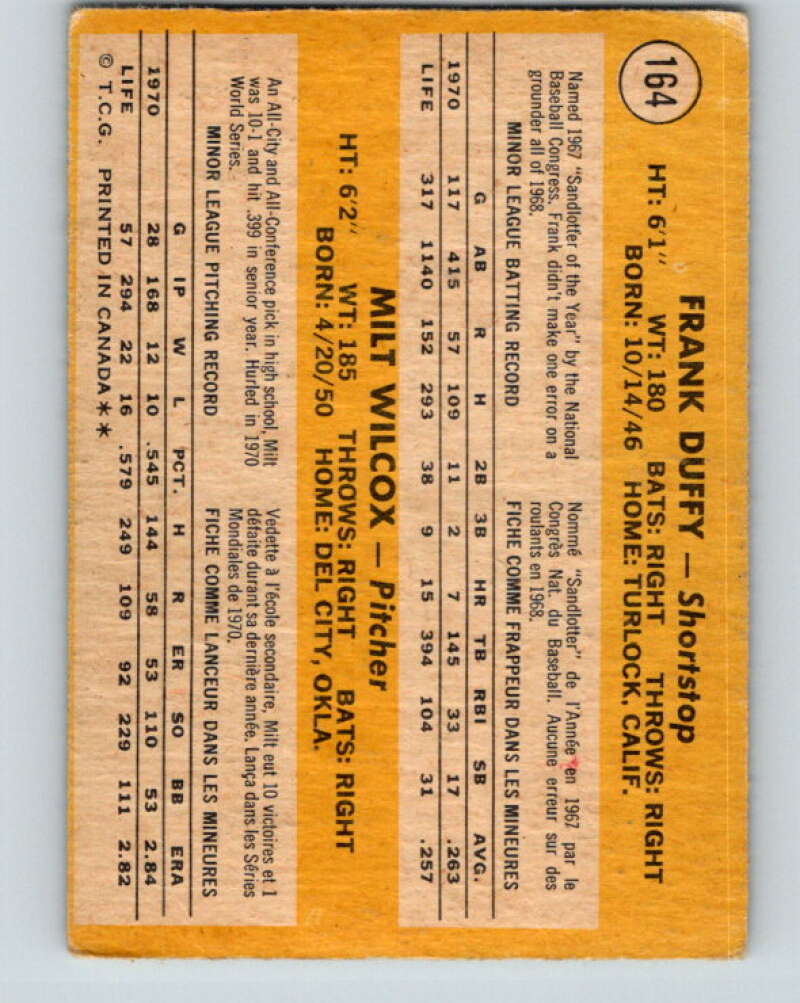 1971 O-Pee-Chee MLB #164 Duffy/Wilcox� RC Rookie Cincinnati Reds� V10947