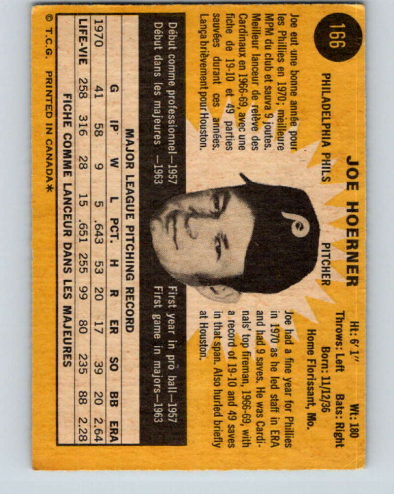 1971 O-Pee-Chee MLB #166 Joe Hoerner� Philadelphia Phillies� V10953