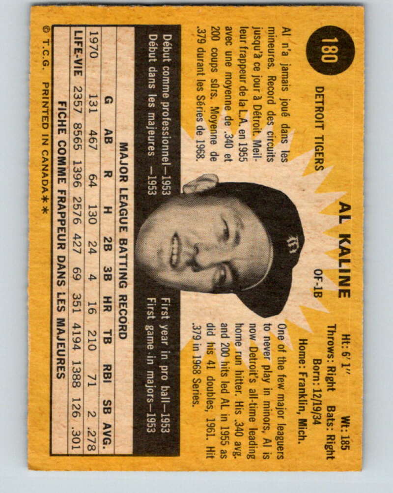 1971 O-Pee-Chee MLB #180 Al Kaline� Detroit Tigers� V10977