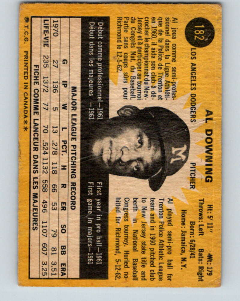 1971 O-Pee-Chee MLB #182 Al Downing� Los Angeles Dodgers� V10982