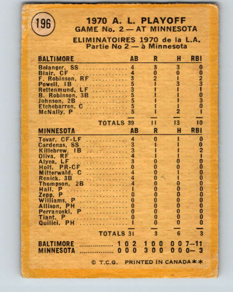 1971 O-Pee-Chee MLB #196 AL Playoffs Game 2� V11012