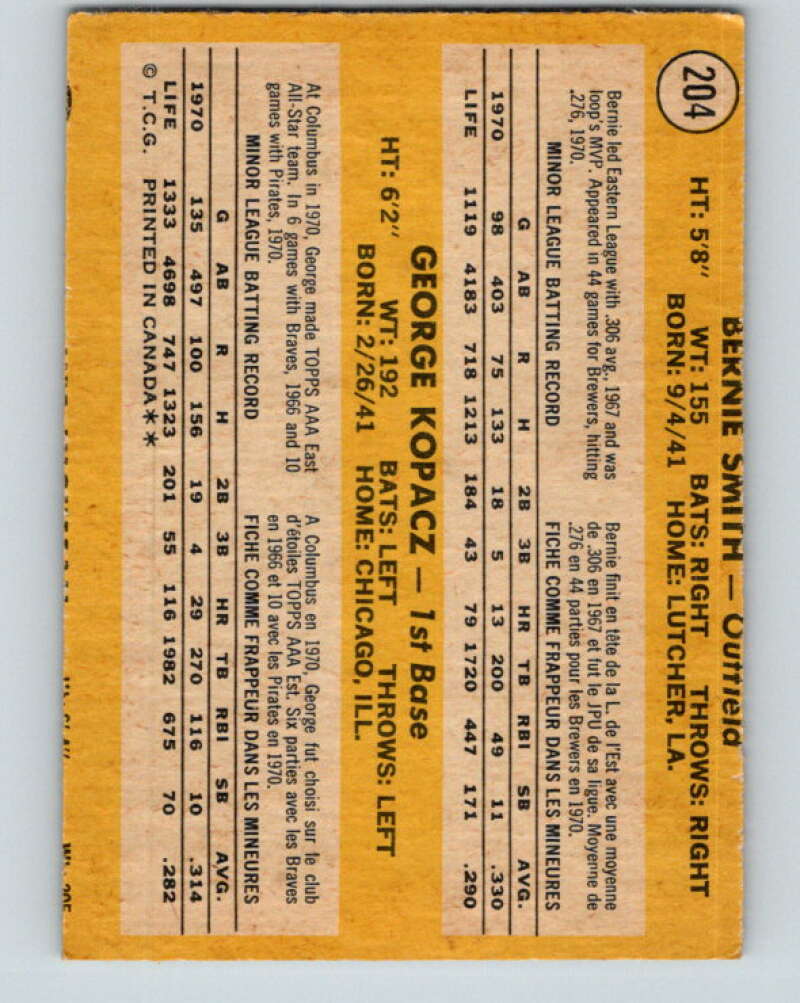 1971 O-Pee-Chee MLB #204 Smith/Kopacz� RC Rookie  V11022