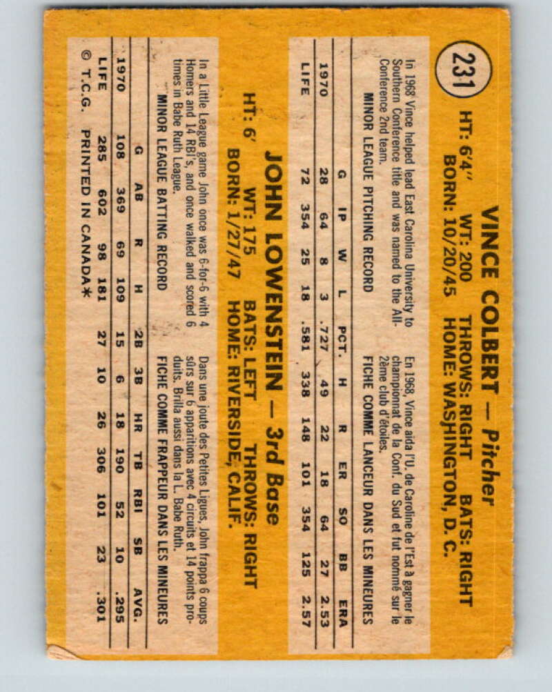 1971 O-Pee-Chee MLB #231 Colbert/Lowenstein� RC Rookie� V11066