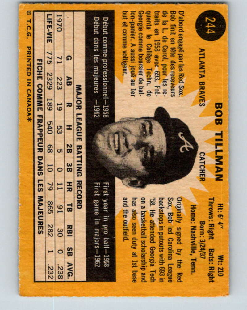 1971 O-Pee-Chee MLB #244 Bob Tillman� Atlanta Braves� V11089