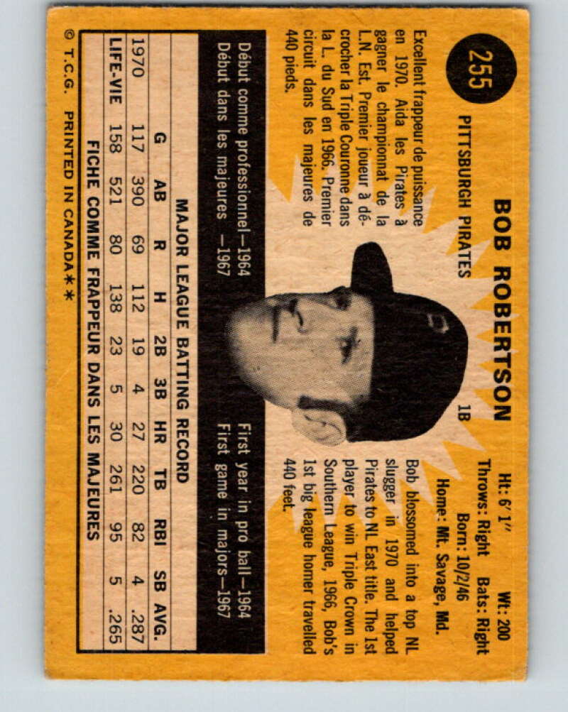 1971 O-Pee-Chee MLB #255 Bob Robertson� Pittsburgh Pirates� V11105