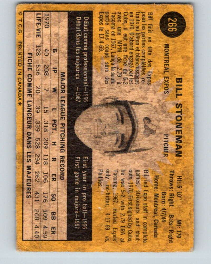 1971 O-Pee-Chee MLB #266 Bill Stoneman� Montreal Expos� V11124