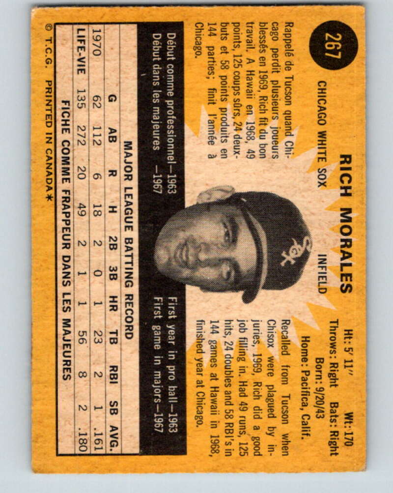 1971 O-Pee-Chee MLB #267 Rich Morales� Chicago White Sox� V11125