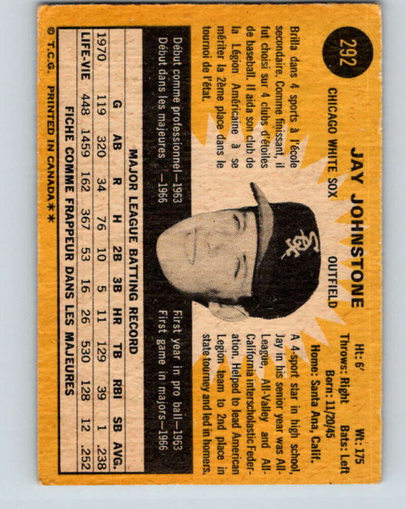 1971 O-Pee-Chee MLB #292 Jay Johnstone� Chicago White Sox� V11139