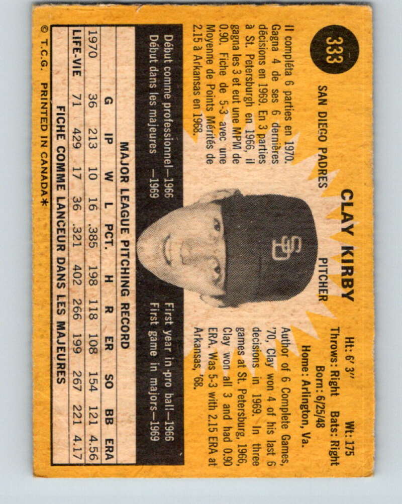 1971 O-Pee-Chee MLB #333 Clay Kirby� San Diego Padres� V11158