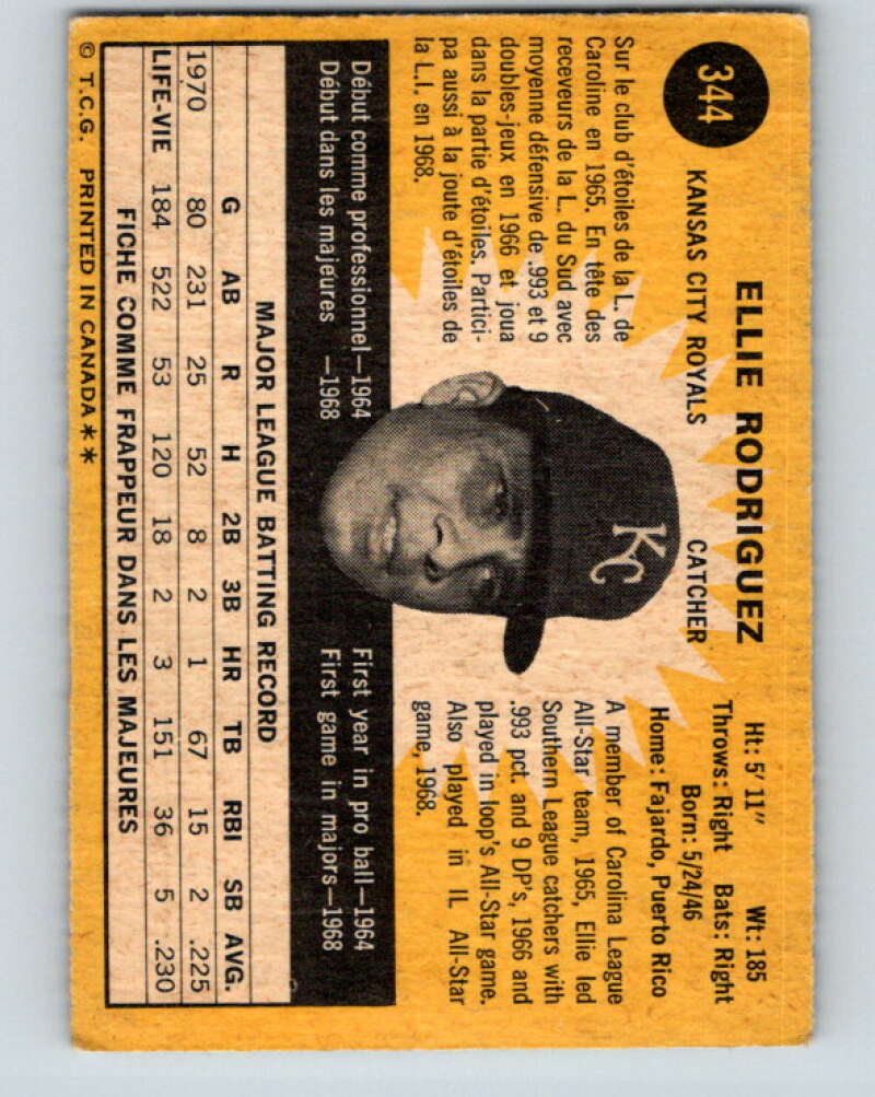 1971 O-Pee-Chee MLB #344 Ellie Rodriguez� Kansas City Royals� V11164