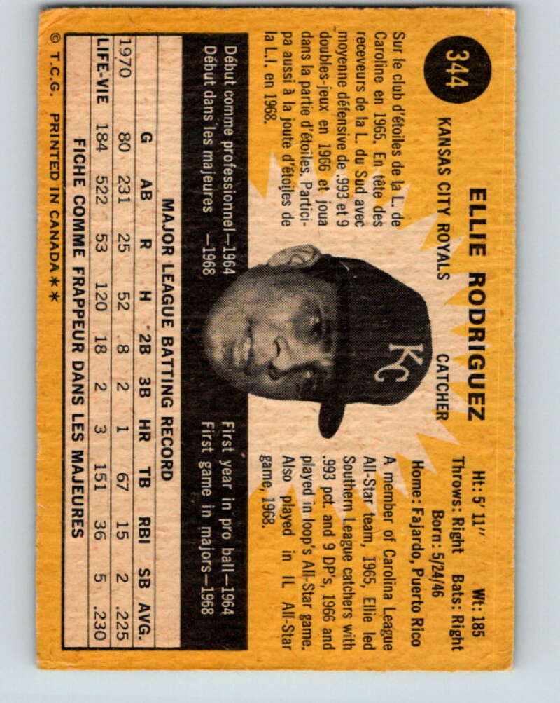 1971 O-Pee-Chee MLB #344 Ellie Rodriguez� Kansas City Royals� V11165