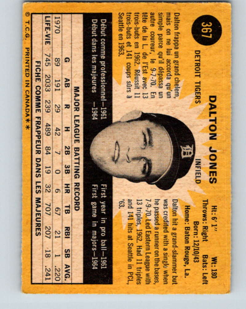 1971 O-Pee-Chee MLB #367 Dalton Jones� Detroit Tigers� V11177