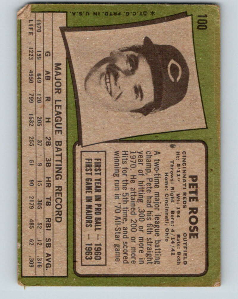 1971 Topps MLB #100 Pete Rose� Cincinnati Reds� V11202