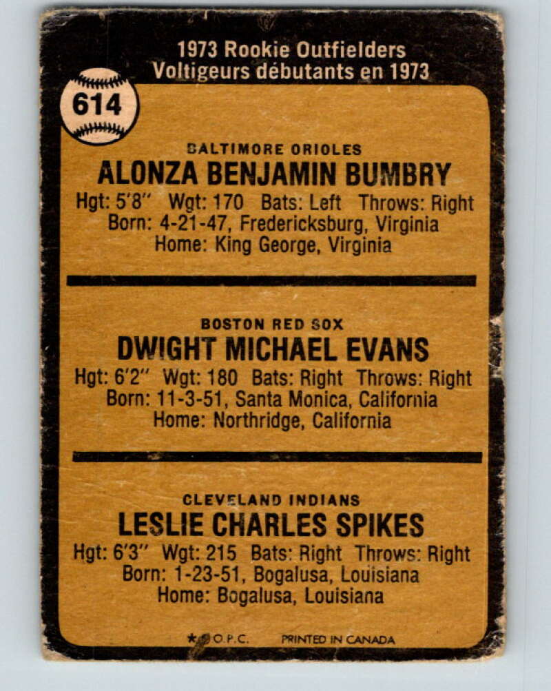 1973 O-Pee-Chee MLB #614 Evans/Bumbry/Spikes Rookie  V11214