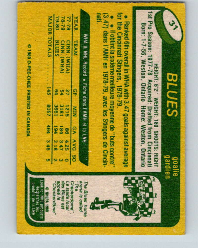 1980-81 O-Pee-Chee #31 Mike Liut  RC Rookie St. Louis Blues  V11370