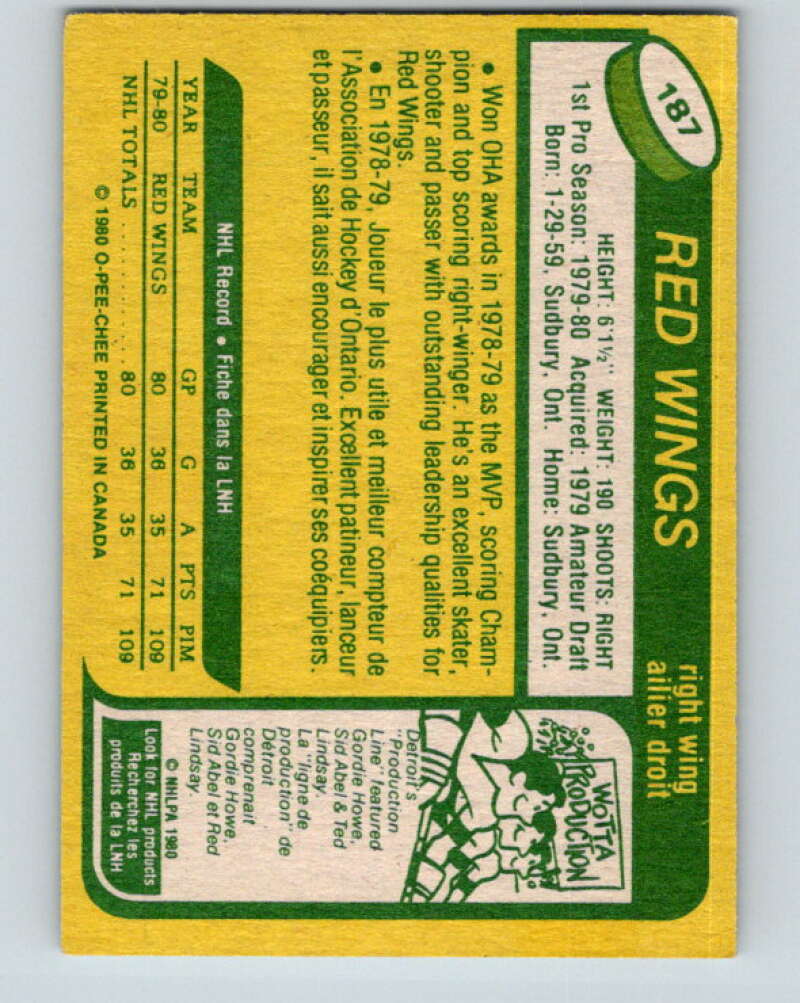 1980-81 O-Pee-Chee #187 Mike Foligno  RC Rookie Detroit Red Wings  V11439