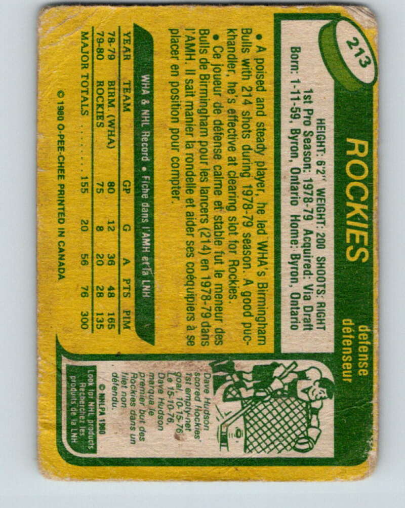 1980-81 O-Pee-Chee #213 Rob Ramage  RC Rookie Colorado Rockies  V11476
