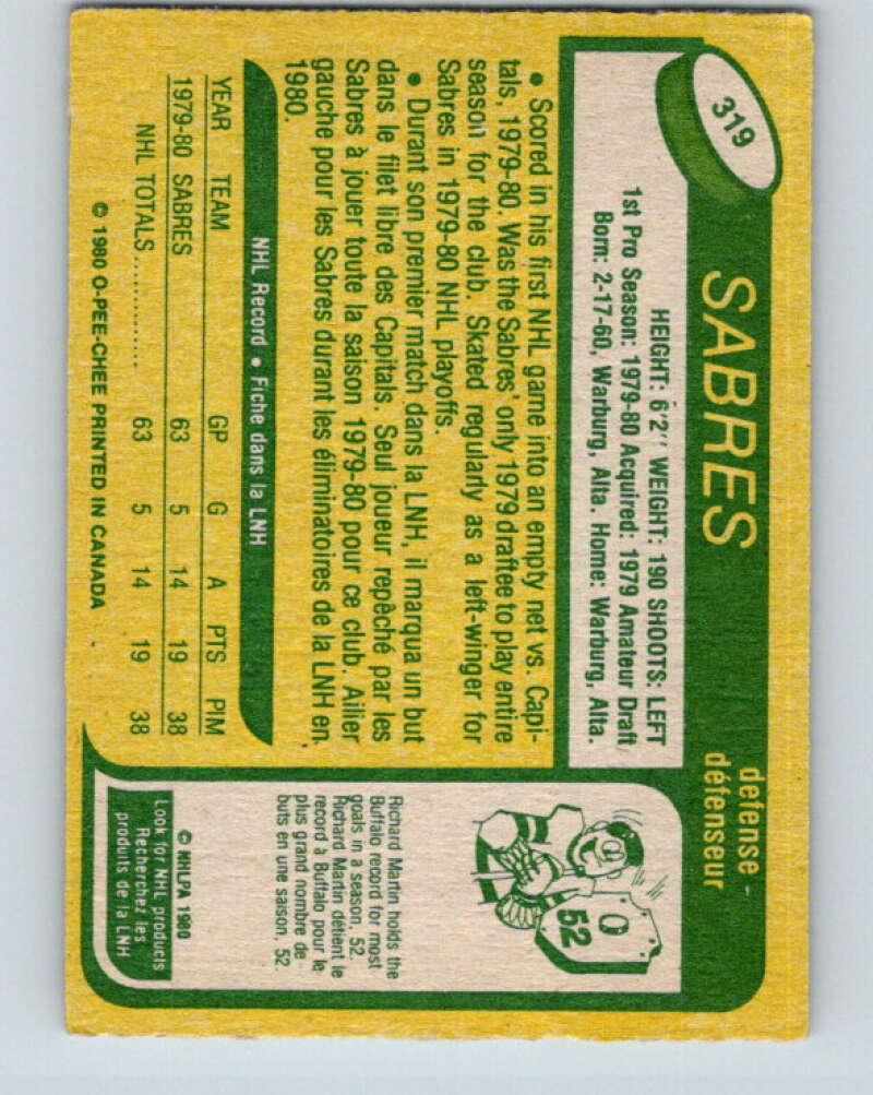 1980-81 O-Pee-Chee #319 Lindy Ruff  RC Rookie Buffalo Sabres  V11539