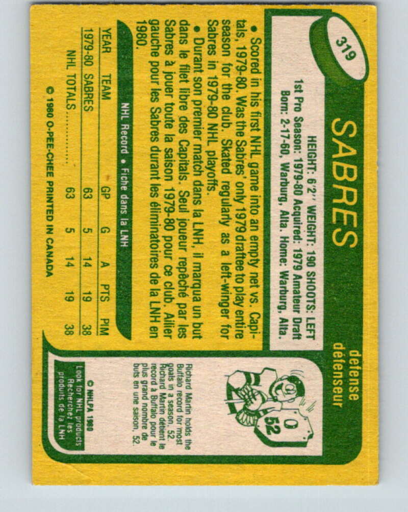 1980-81 O-Pee-Chee #319 Lindy Ruff  RC Rookie Buffalo Sabres  V11541