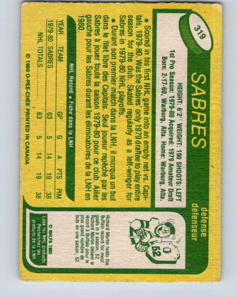 1980-81 O-Pee-Chee #319 Lindy Ruff  RC Rookie Buffalo Sabres  V11544