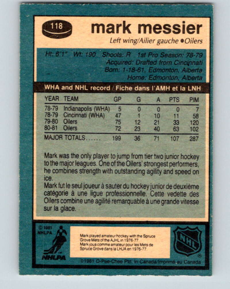1981-82 O-Pee-Chee #118 Mark Messier  Edmonton Oilers  V11647
