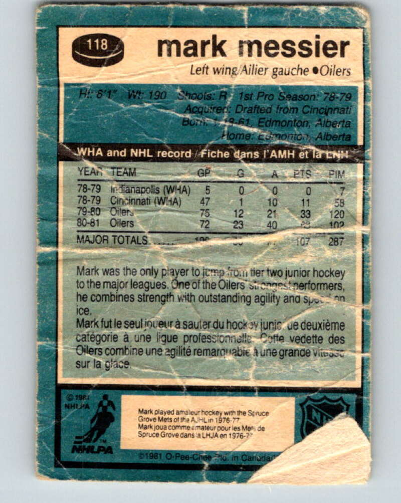 1981-82 O-Pee-Chee #118 Mark Messier  Edmonton Oilers  V11651