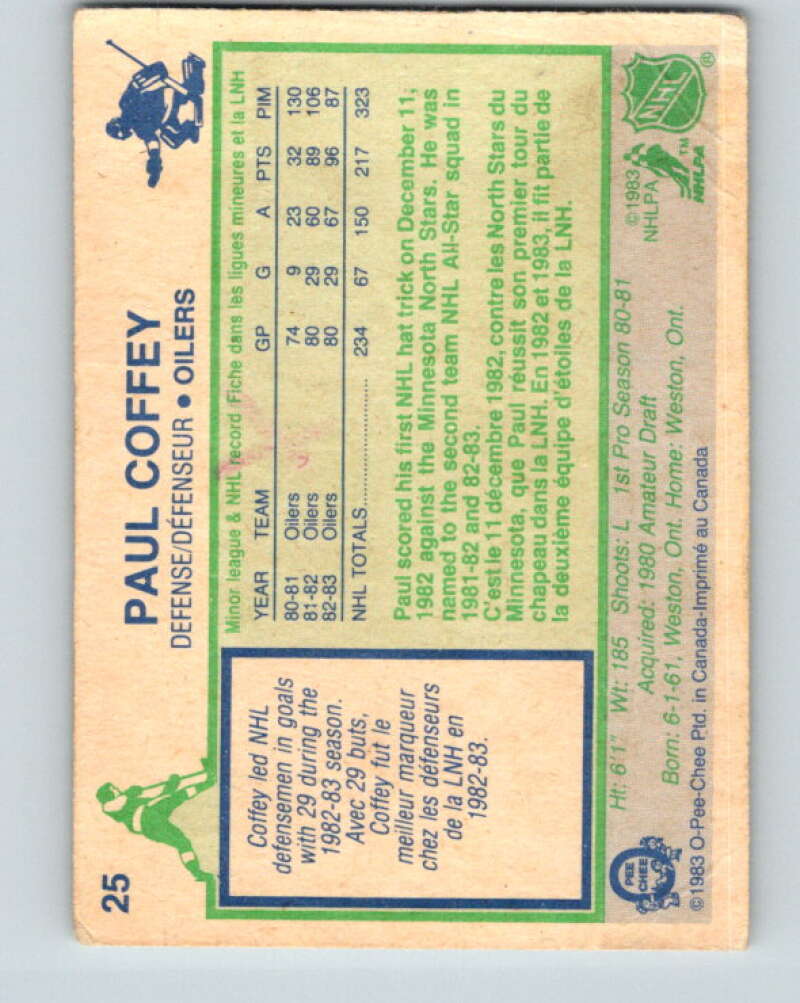 1983-84 O-Pee-Chee #25 Paul Coffey See Scans Edmonton Oilers  V11702